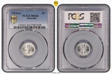 AUSTRALIAN 1963 M THREEPENCE GRADED PCGS MS66