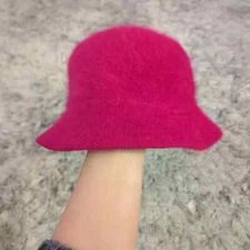 Pink Bucket Hat Fur Angora Fluffy Soft
