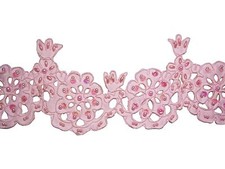 Unotrim 4" Pink Satin Bridal Pearl Beaded Sequins Corded Lace Trim w/ Cut Outs