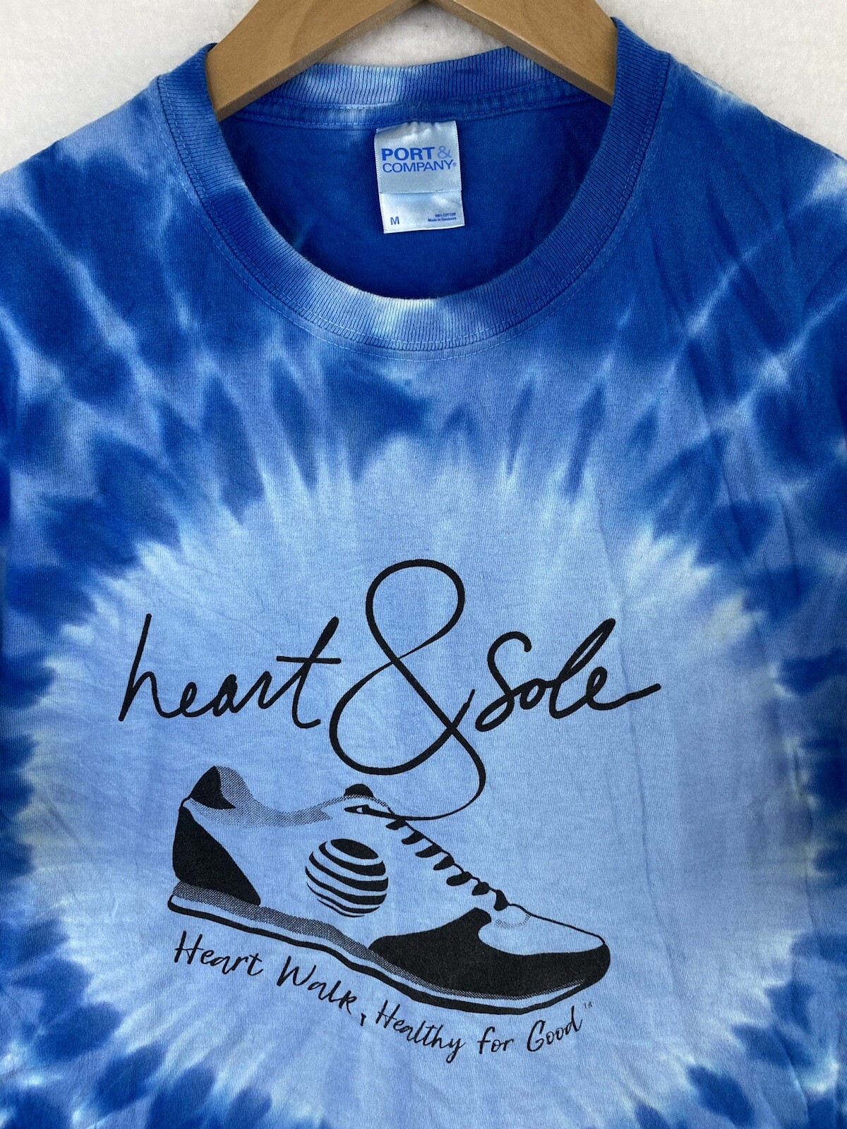 Early 2000s Heart & Sole Shoe Graphic Tie Dye Blue Po… Gem