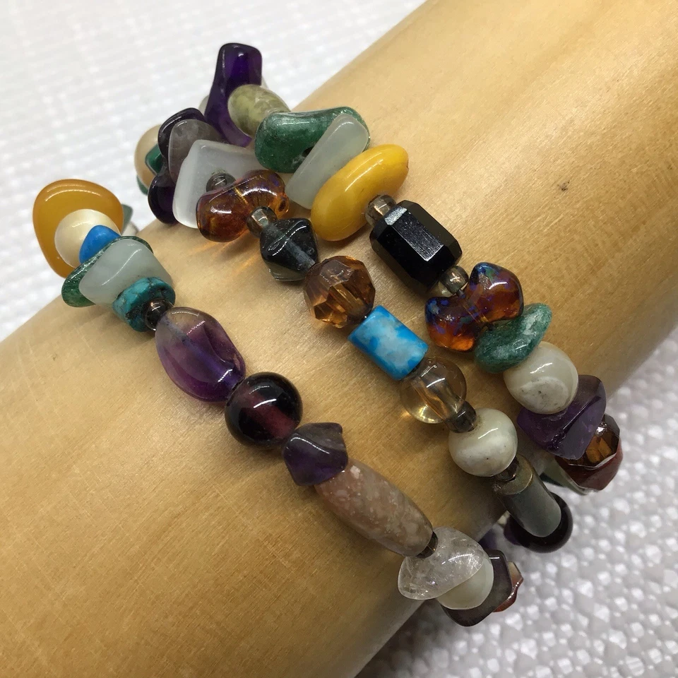 Pulsera envolvente de alambre de cuarzo turquesa jade amatista unakita plata esterlina de México Foto 3 de 4