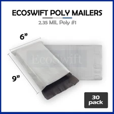 30 6x9 ECOSWIFT WHITE POLY MAILERS SHIPPING ENVELOPES BAGS 2.35 MIL 6 x 9