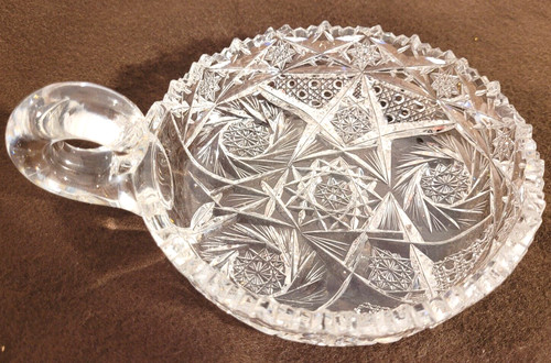 ABP Cut Crystal Nappy Dish Handle 6" Bowl Pinwheels Sawtooth  & Hobstar