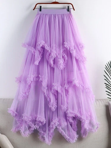 Tulle Long Dress for Women 2023 Summer Cute Irregular Mesh High Waist Maxi Skirt - Bild 2 von 33