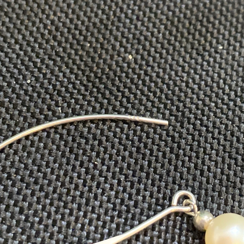 Sterling silver pearl open hoop threader earrings - Image 3 of 4