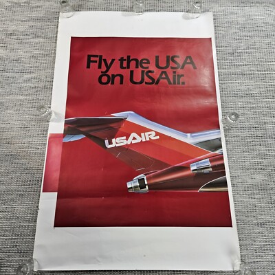 Vintage USAir Travel Poster Advertising Proof 25" x 38" FLY THE USA ON ...