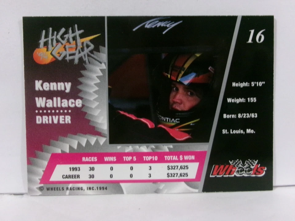 1994 Wheels High Gear GOLD Kenny Wallace #16 - Image 2 of 2