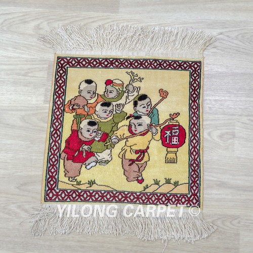1x1ft Antique Hand Knotted Area Rug Mini Silk Carpet Kids Tapestry 023H - Picture 3 of 7