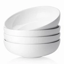 47oz Large Ceramic Pasta Bowls Set of 4 White Serving Bowls for Salad & Soup