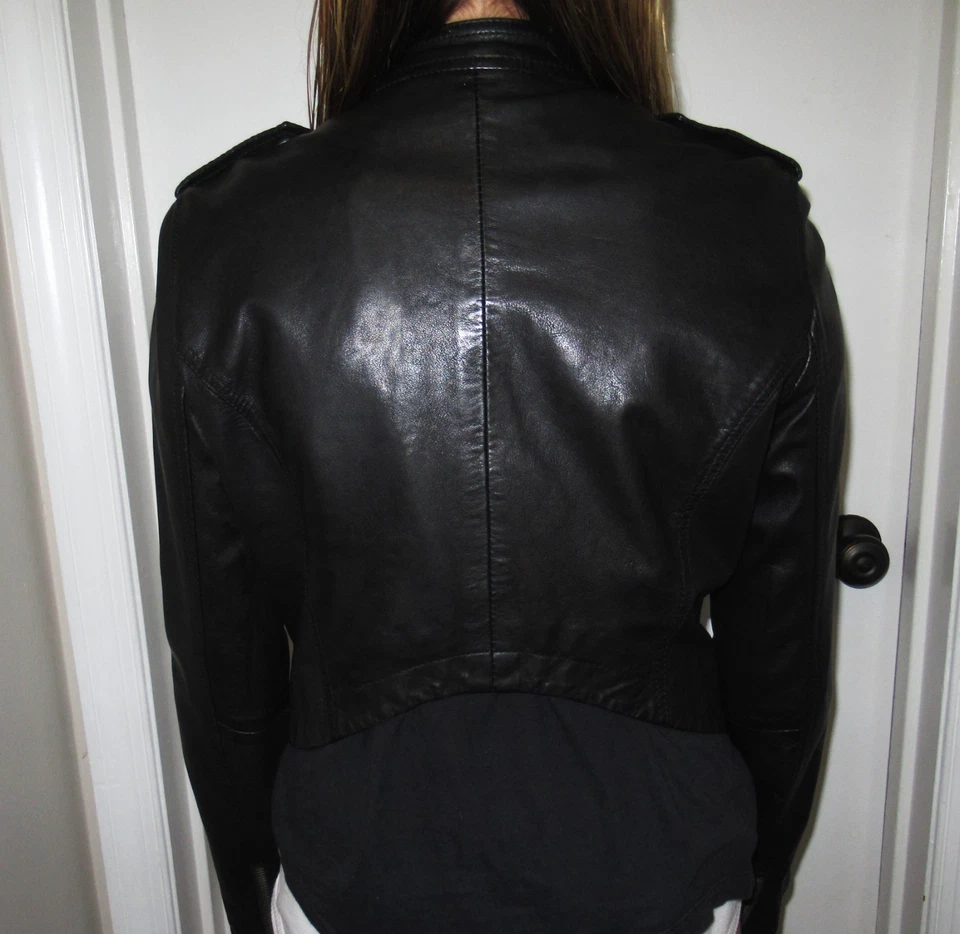 Jaqueta de Moto de Couro Preta Apenas Membros Macia Amanteigada Motocicleta Café Racer Pequena - Imagem 3 de 4