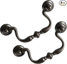 Oil Rubbed Bronze Drop Bail Drawer Pulls 4 Pack, 4 Inch Hole Center, Vintage Cab