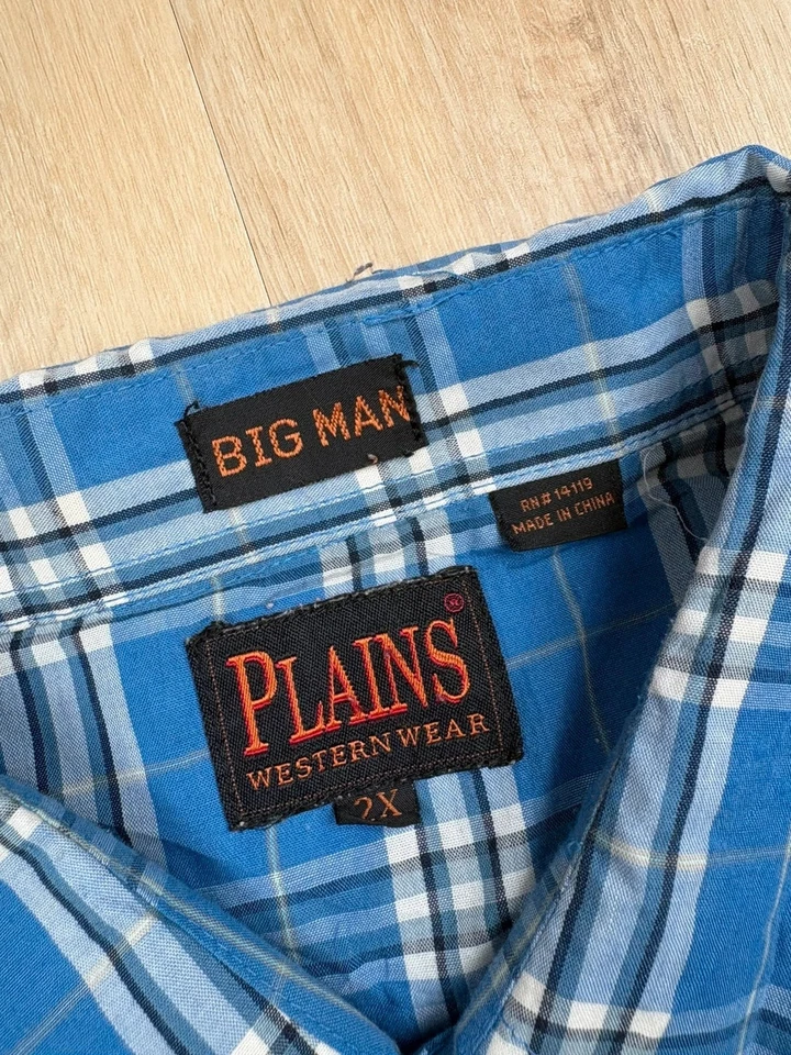 Chemise western Plains bleu à carreaux boutons pression cowboy vintage homme - Photo 3/4