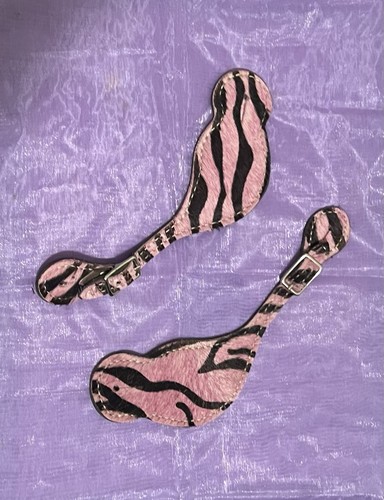 Used Showman Pink Zebra Print Western Style Spur Straps Medium Oil Leather