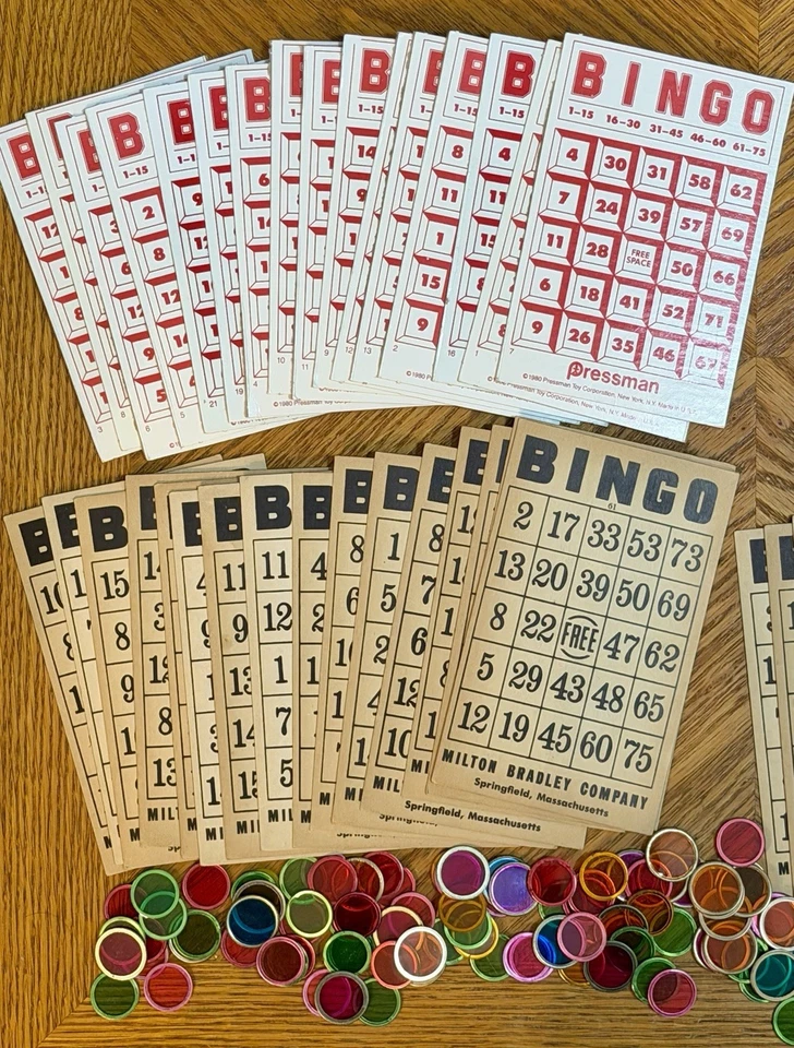 Vintage 48 Milton Bradley & 17 Pressman Bingo Cards, 135+ Markers & Magnet Wand - Image 2 of 4