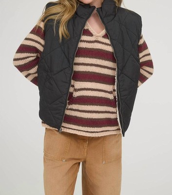 Blu Pepper Women's Quilted Zip Up Fleece Lined Puffer Vest Black
