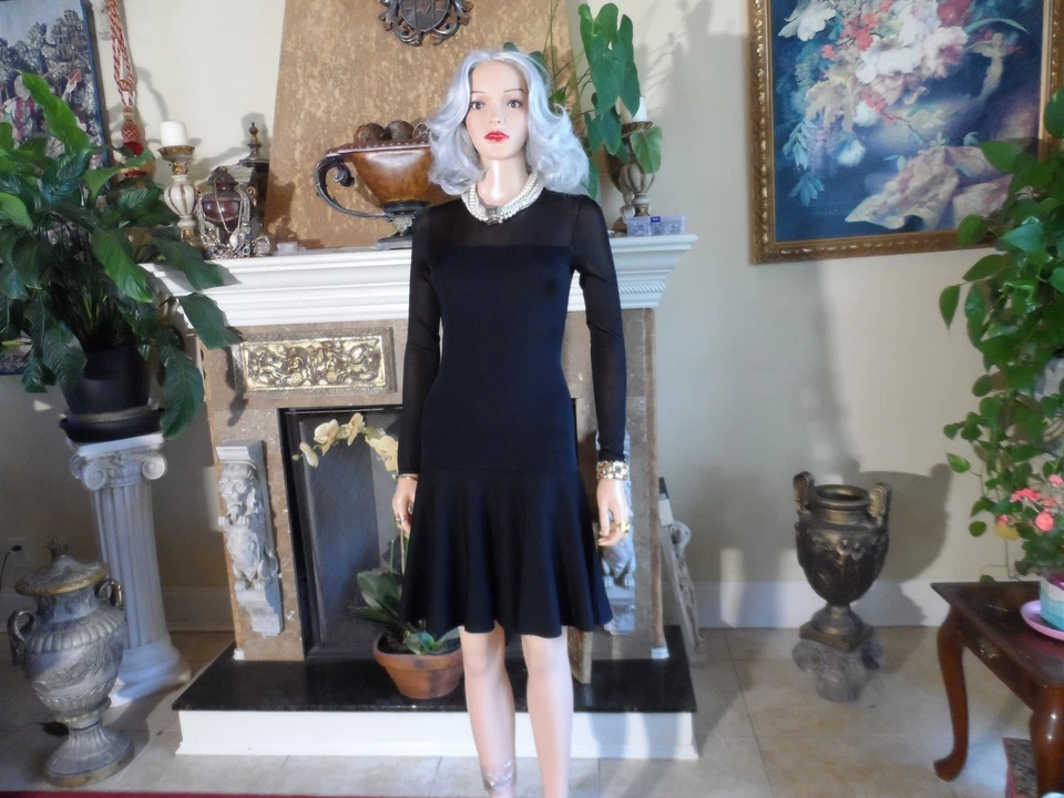 New Ralph Lauren Black Label Black Knit Dress w/Flounce Hemline Detail Size S - Image 4 of 4