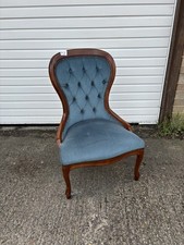 Vintage Accent Chair Blue Upholstered Button Back Bedroom Chair