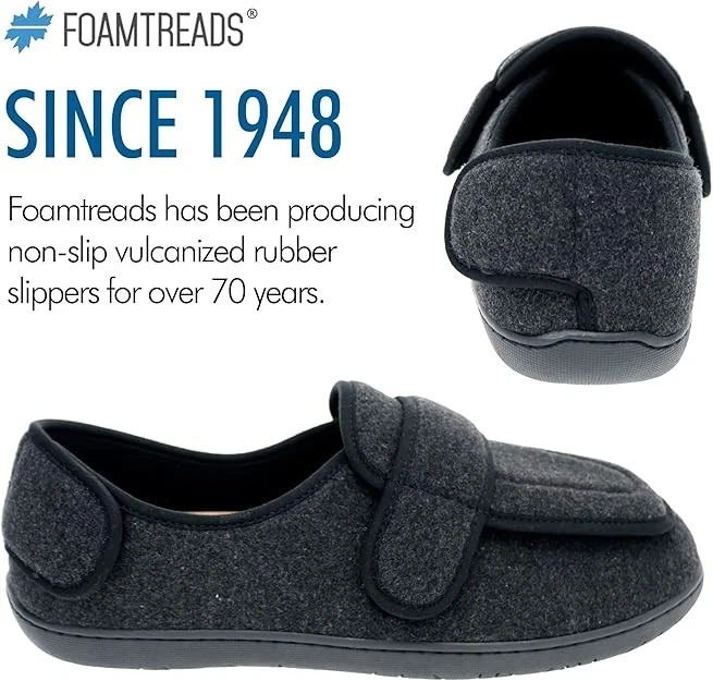 Foamtreads Mens Physician M2 Black Wool Slippers Rubber Sole - Size 11 ED - Image 2 of 4