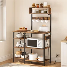 Bakers Rack with Power Outlet, 6-Tier Kitchen Storage Shelf, Microwave Stand