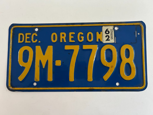 1962 Oregon License Plate Glossy All Original Paint