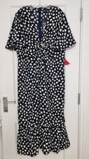 AX Paris Curve Navy Blue Heart Print Midi Dress Size 22 NWT Ring Detail