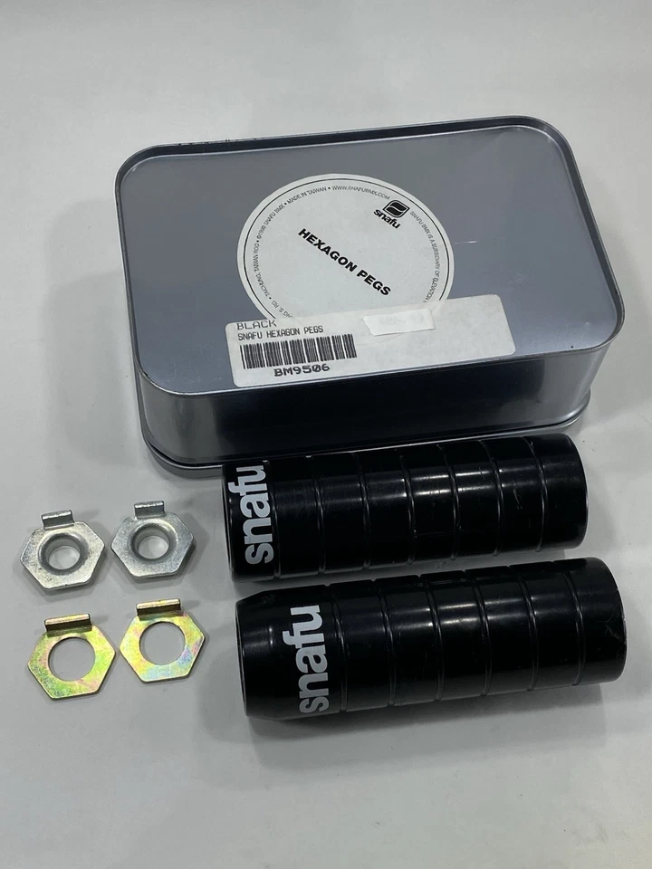 Juego de clavijas hexagonales Snafu 1999 para BMX par de acero caja de metal original Mid School negro GT DK Foto 4 de 4