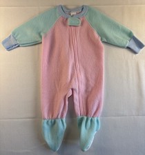 VTG Gerber Baby 7-12M Pink Blue Colorblock Fleece Footed Soft Zip Sleeper USA