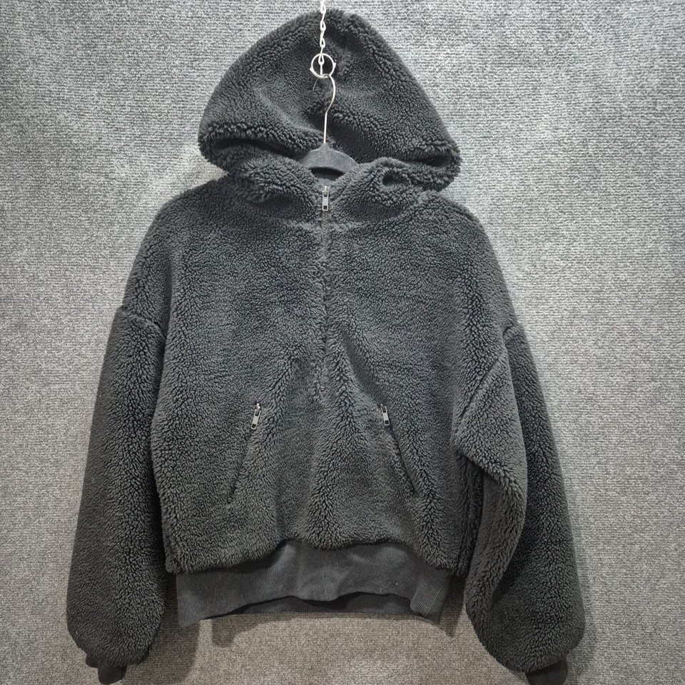 Rockwear Size 8 Black Sherpa Bomber Jacket Hooded Zip