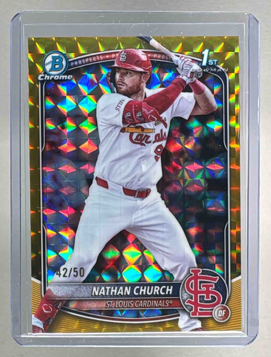 Nathan Church 2025 Bowman Chrome #BCP-192 Gold Geometric Refractor 1st RC /50