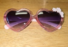 Girls Pink Sparkle Heart Shaped Sunglasses With Flowers Gifts Summer