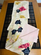 Vintage Black Rose Pattern Kimono 丈 Antique Retro Modern 80cm Used