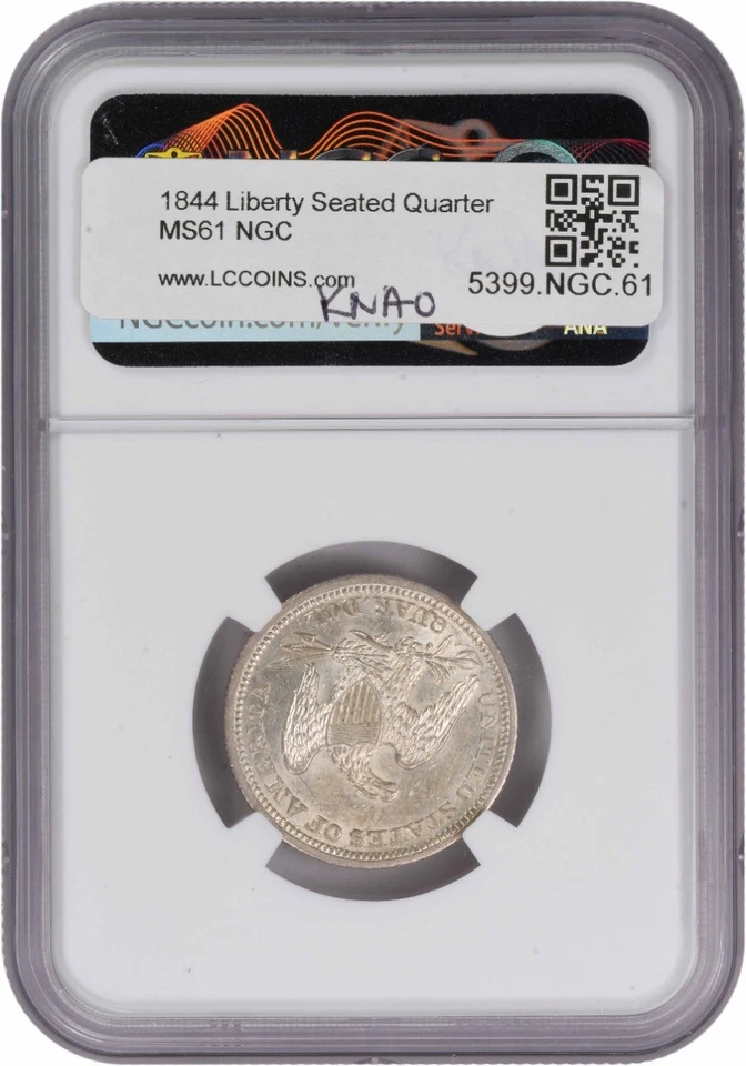 1844 Liberty Seated Silver Quarter MS61 NGC - Image 2 of 4