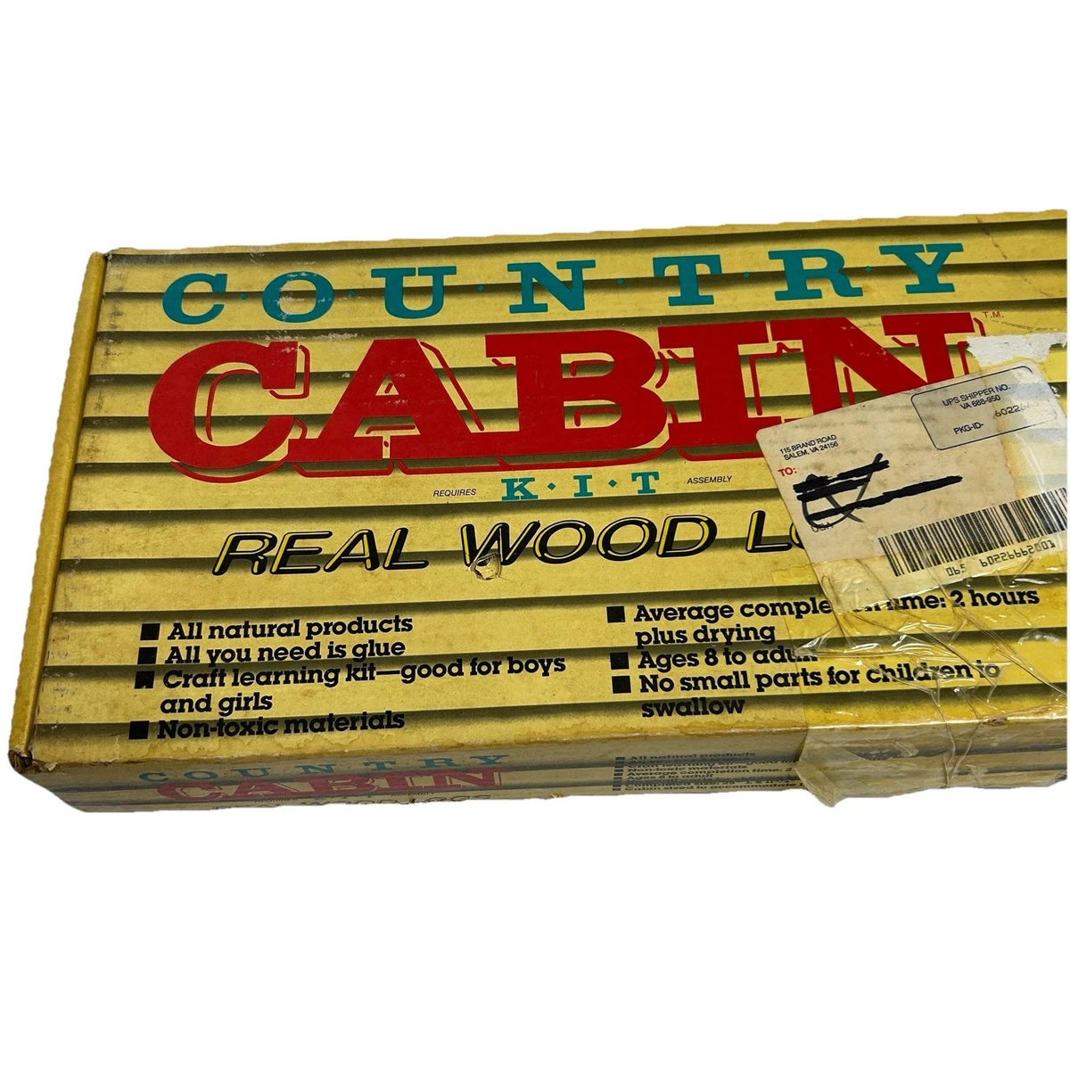 Kit de madera de cabaña de campo vintage cabaña de troncos de madera real 25”x11”x11” en caja años 80 LEER
