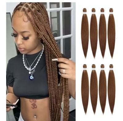 Straight Light Brown Synthetic Weft Hair Extensions 24in Tangle-Free 8pcs