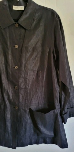Valerie Stevens 100% Pure Linen Lagenlook Coat Button Up Black Women’s Medium - Picture 7 of 11