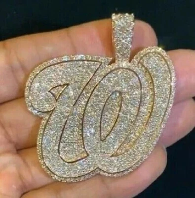 2 kt Laborgefertigter Diamant individueller kursiver Anhänger mit Buchstabe 14 K Gelbgold vergoldet - Bild 1 von 3