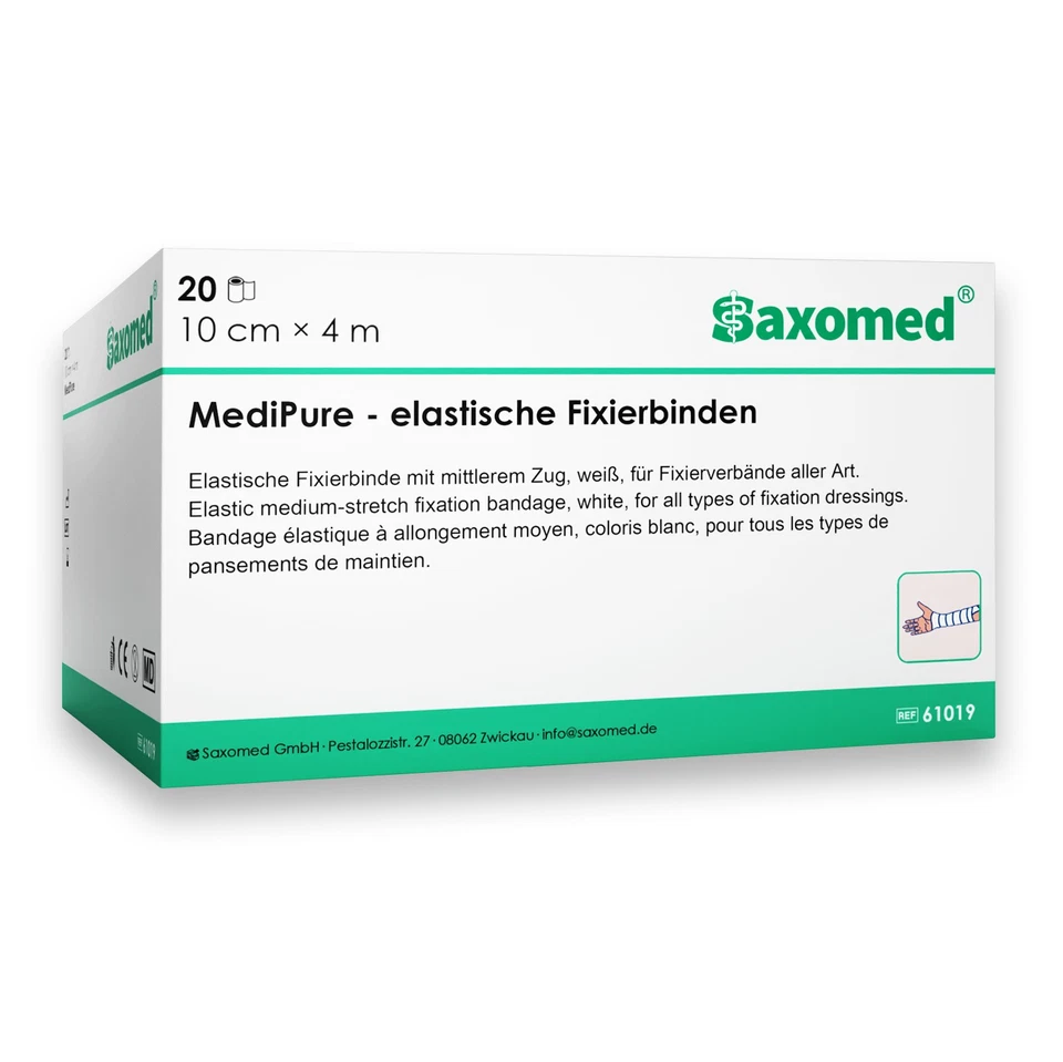 Saxomed® MediPure Fixierbinden elastische Mullbinden Wundverband 20 Stück Binden