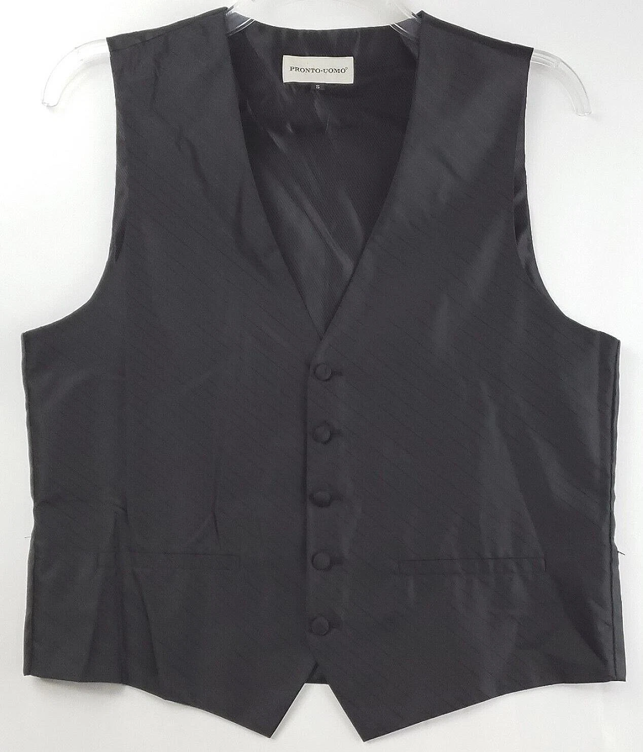 Pronto Uomo Vest Waistcoat Mens Small Black V-Neck Button-Front