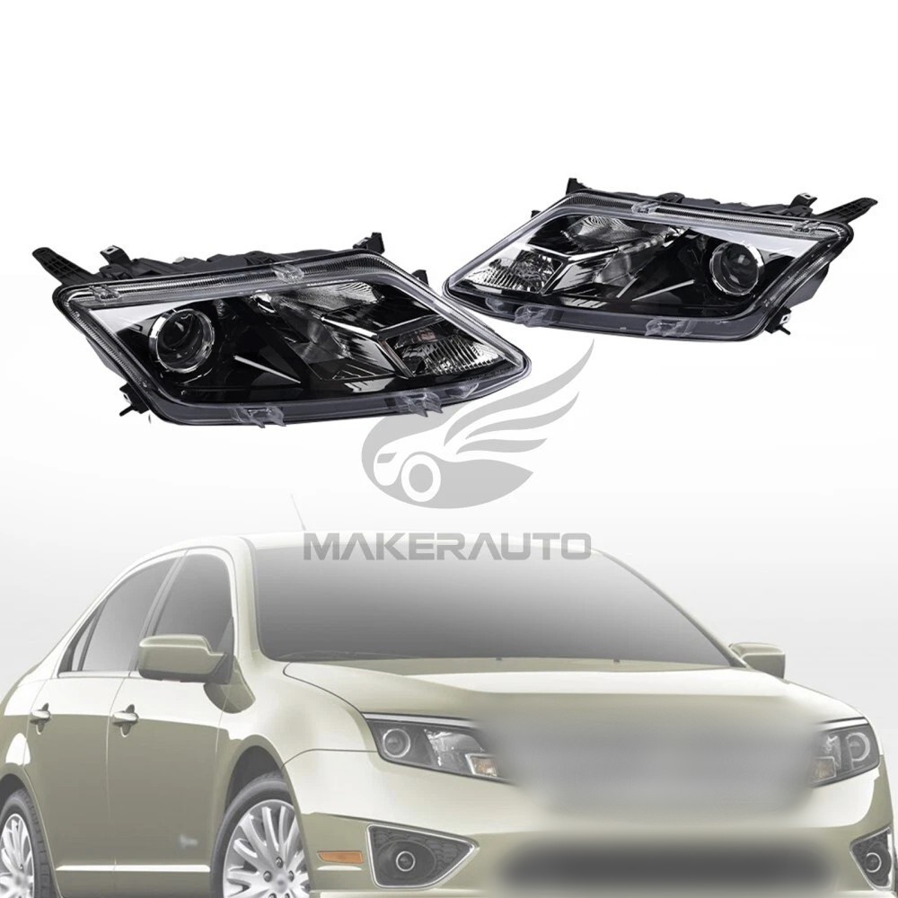 Pair Left+Right Headlight Headlight Black Housing For 2010-2012 Ford Fusion
