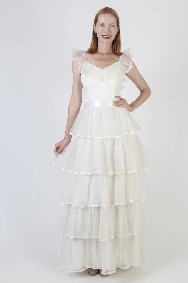 Vestido de novia de colección blanco roto de gasa vestido de graduación Amy Rose falda en capas Foto 2 de 4