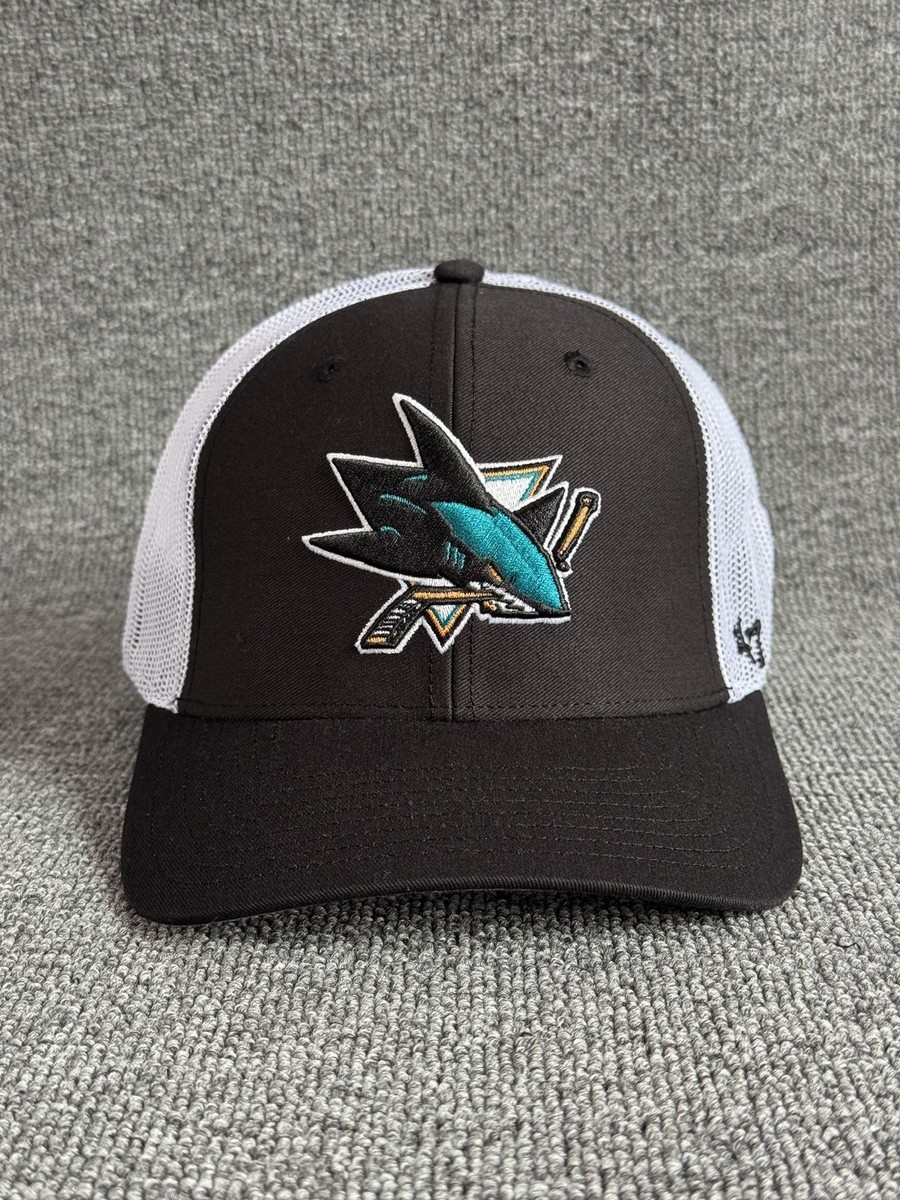 '47 Brand San Jose Sharks Trucker Snapback Black White Curved Brim Hat