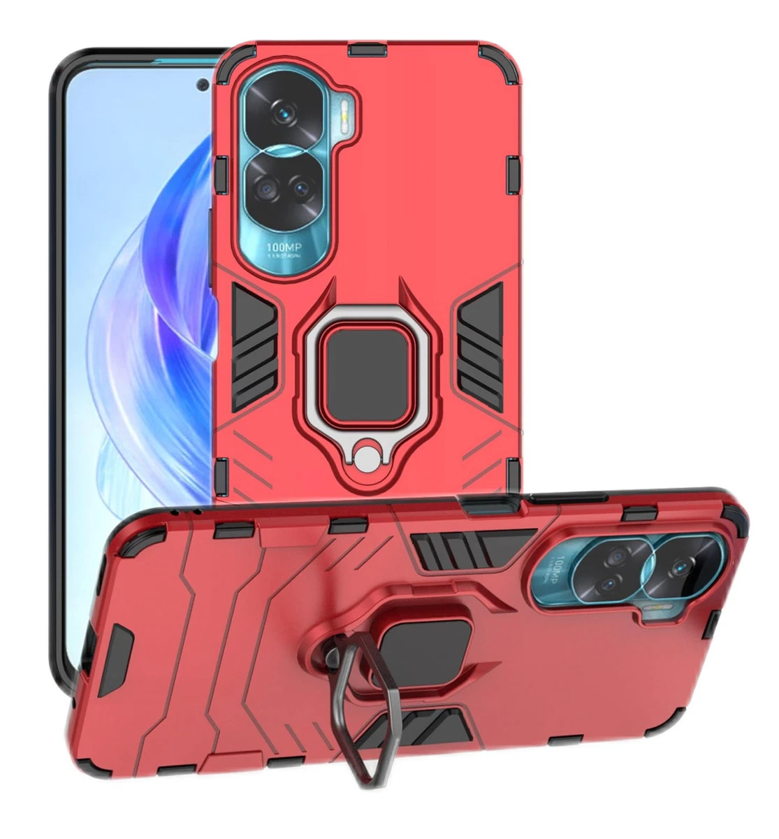 HONOR 90 Lite 5G 2-in-1 PC TPU Shockproof Case with Stand – Red