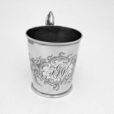 Antique Engraved Cup John Moore Coin Silver 1851 Mono FMS