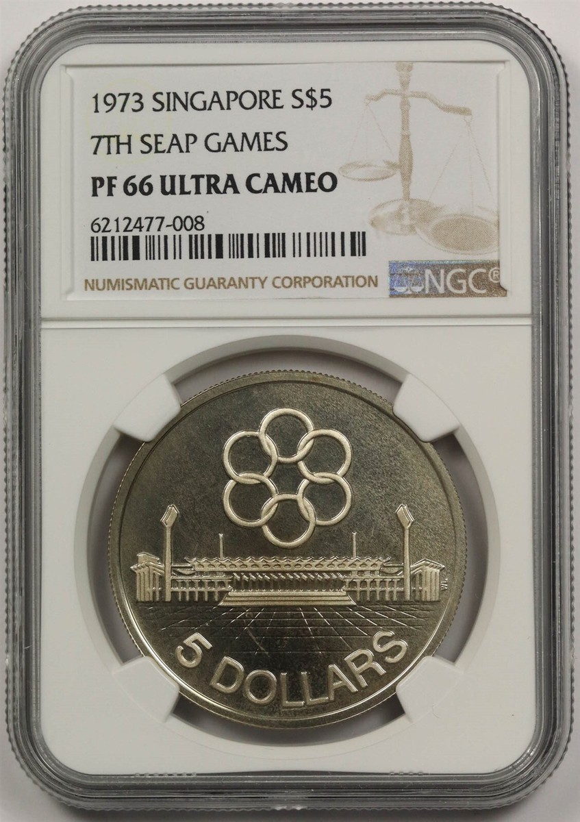 1973 Singapore Silver $5 NGC PF 66 Ultra Cameo 7th Seap Games | eBay