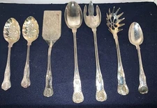 (7-Serving Pieces) Sheffield William Adams KINGS Silverplate (Spoons Fork etc)