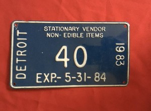 Vintage MICHIGAN STATIONARY VENDOR 1983 VEHICLE LICENSE ...