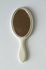 Vintage Cream Colored Oval Handheld Mirror Granny Core Farmhouse Bathroom Decor