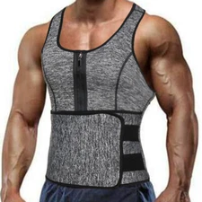 Men's Sweat Sauna Vest Waist Trainer Body Shaper Tank Top Compression Shirt Belt