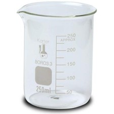 250ml Beaker, Low Form Griffin, Boro 3.3 Glass, Karter Scientific, (Case of 48)