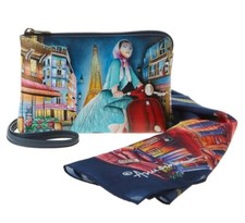 Anuschka Hand-Painted Leather Crossbody Bag  Scarf Bundle-Evening in Paris-NWT